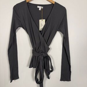 Cotton Ballet Wrap Top Made in USA Gray NWT Balletcore Pilates Tie Top S-6/8